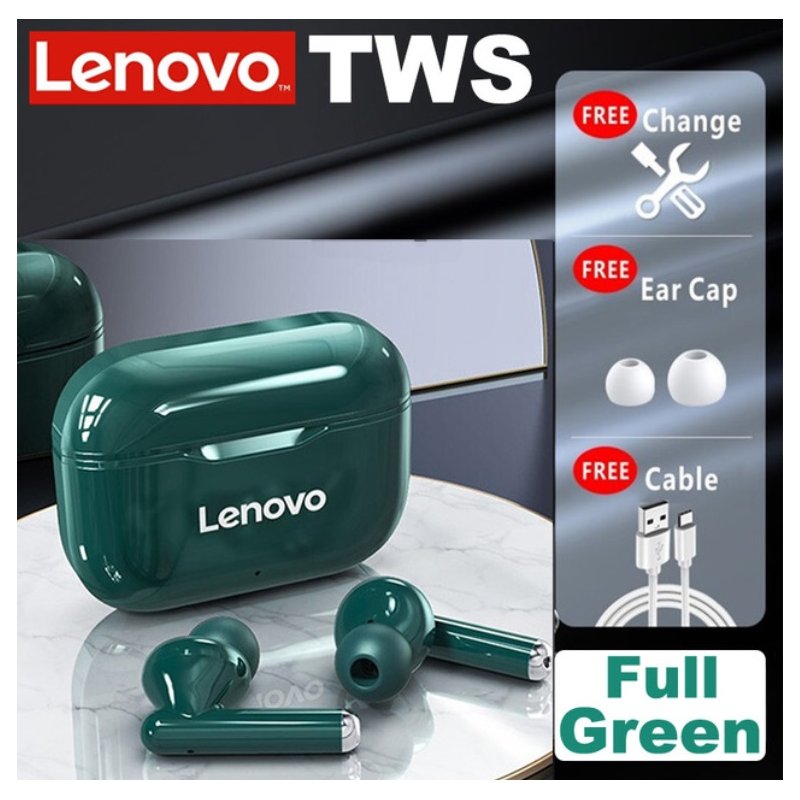Original LENOVO Wireless  Earphones Bluetooth 5.0 Tws Earbuds LP1 9d Stereo Sound Noise Reduction Ipx4 Headsets With Mic green