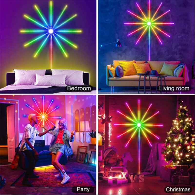 Led Fireworks Lights With Remote & APP Control 24 Modes 3 Music Modes High Brightness Firework Launch Effect Led Lights Strip
