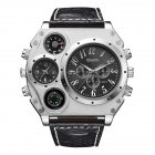 Oulm HP1349 Men Business Quartz Watch Stylish Luxury Leather Watchband Two Time Zones Wristwatch Black