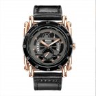 Oulm HP3399 Men PU Leather Strap Quartz Wrist Watch Two Time Zone Analog Display Sport Watch Rose gold