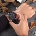 Oulm HP3399 Men PU Leather Strap Quartz Wrist Watch Two Time Zone Analog Display Sport Watch Black