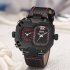 Oulm HP3878 Stylish Men Quartz Watch Casual Leather Watchband Two Time Zones Wristwatch Red