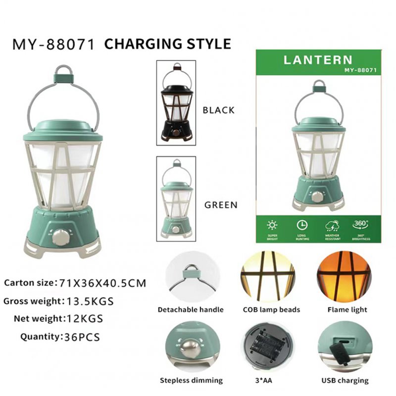 Outdoor Camping Light Solar Rechargeable Waterproof Retro Lamp For Garden Patio Yard Charging model - green