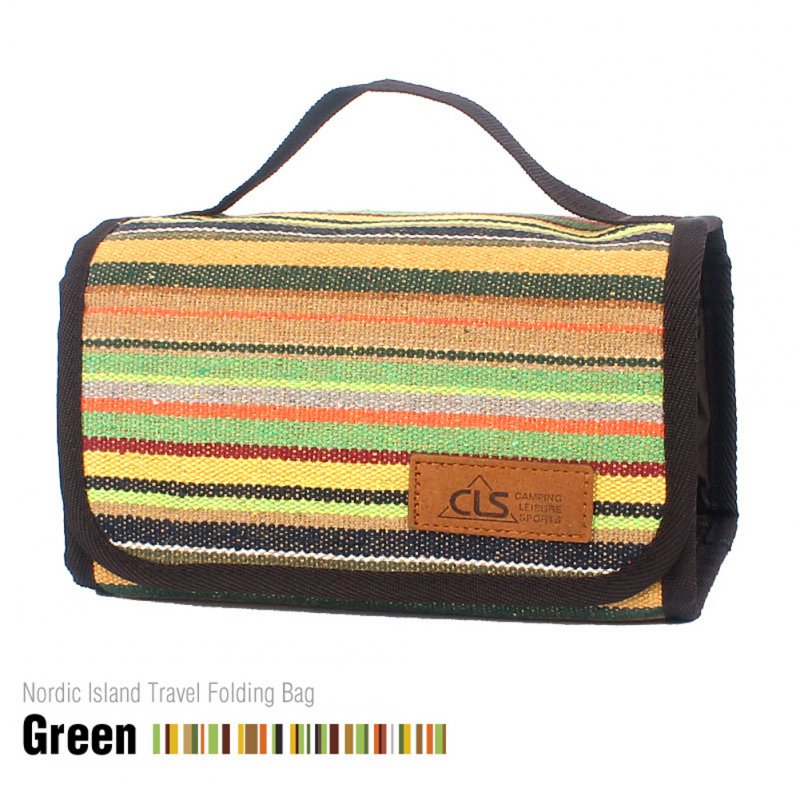 Outdoor Camping Portable Washing Bag Cosmetic Bag Storage Bag Smooth Zipper Fashionable Cotton Linen Mesh Bag Green stripes