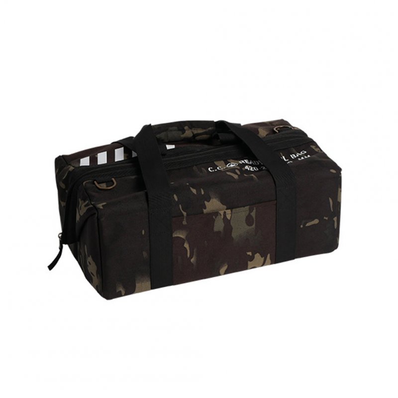 Outdoor Camping Tent Bag Camping Storage Bag Outdoor Utility Tote Bag Camping Cookware Organizer With Built-in Removable Hard PP Divider And Front Storage Bag Strap black forest