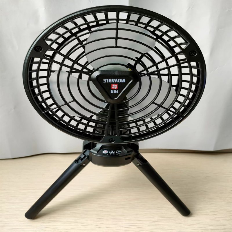 Outdoor Camping Tripod Fan 270 Degree Rotatable 2350 Rpm/min 3-levels Dimming Mini Fan With Led Lamp coffee color