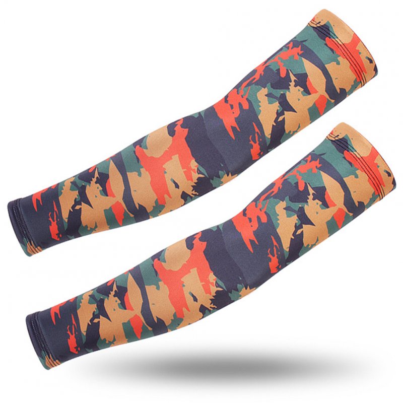Outdoor Cycling Sunscreen Arm Sleeve Camouflage Cooling Sunshade Elastic Hand Elbow Cover Red and green special camouflage_One size
