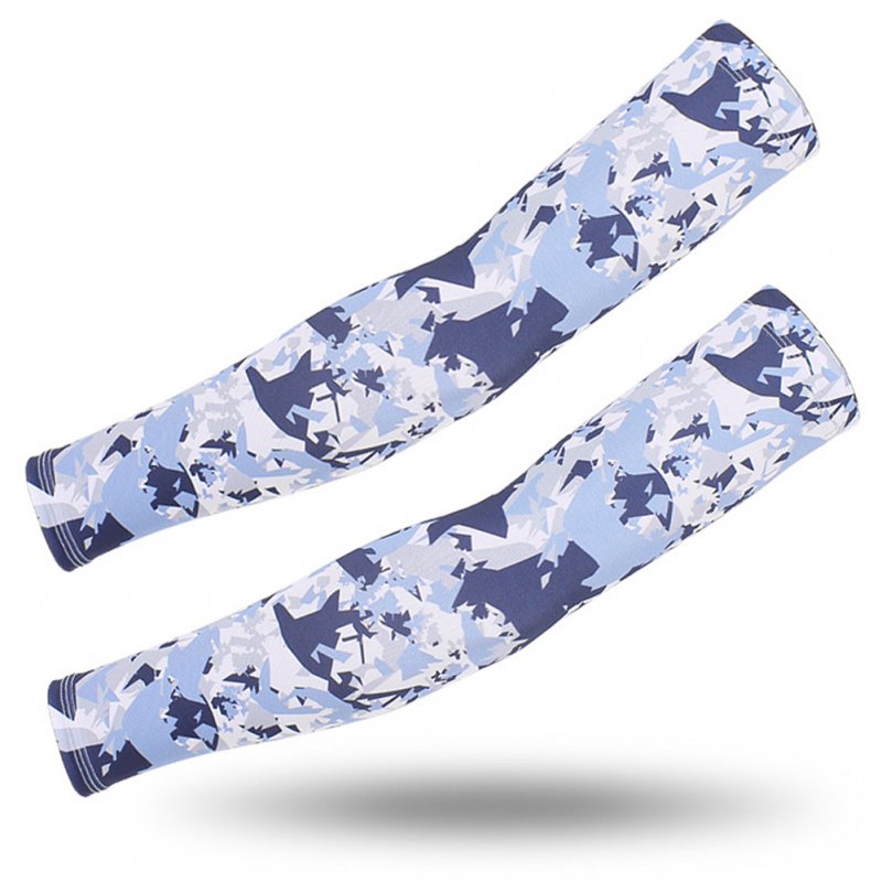 Outdoor Cycling Sunscreen Arm Sleeve Camouflage Cooling Sunshade Elastic Hand Elbow Cover Navy blue camouflage_One size