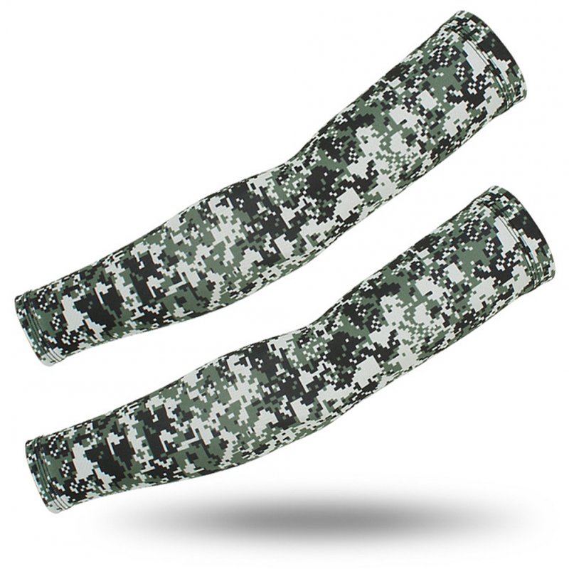 Outdoor Cycling Sunscreen Arm Sleeve Camouflage Cooling Sunshade Elastic Hand Elbow Cover Classic digital camouflage_One size