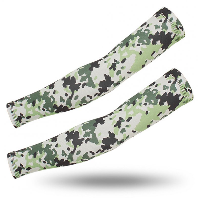 Outdoor Cycling Sunscreen Arm Sleeve Camouflage Cooling Sunshade Elastic Hand Elbow Cover Light green dot camouflage_One size
