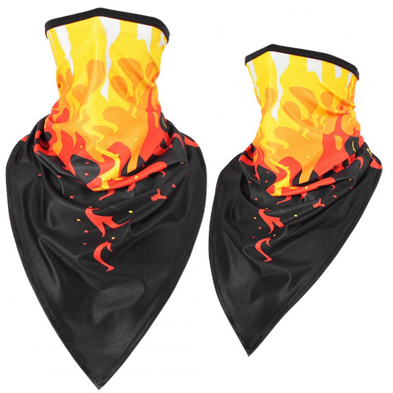 Outdoor Cycling Triangle Scarf Ice Silk Enlarged Face and Neck Sunscreen Mask  Red flame_Quick-drying triangle