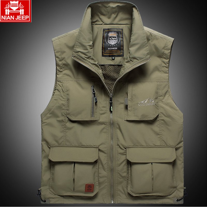 Outdoor Fishing Vest Quick-drying Breathable Mesh Jacket for Photography Hiking Khaki_L