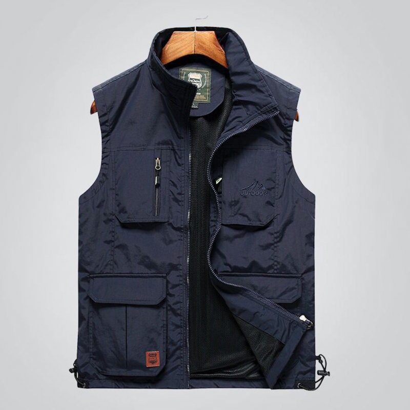 Outdoor Fishing Vest Quick-drying Breathable Mesh Jacket for Photography Hiking Navy_XXL