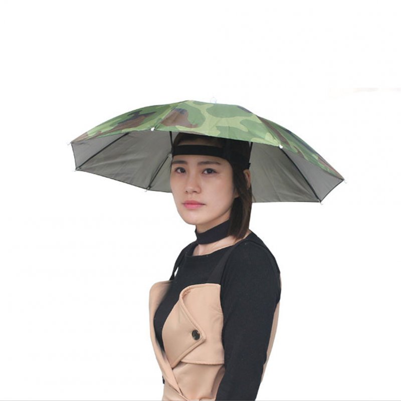 Outdoor Foldable Sun Umbrella Hat Golf Fishing Camping Headwear Cap Camouflage_65CM in diameter