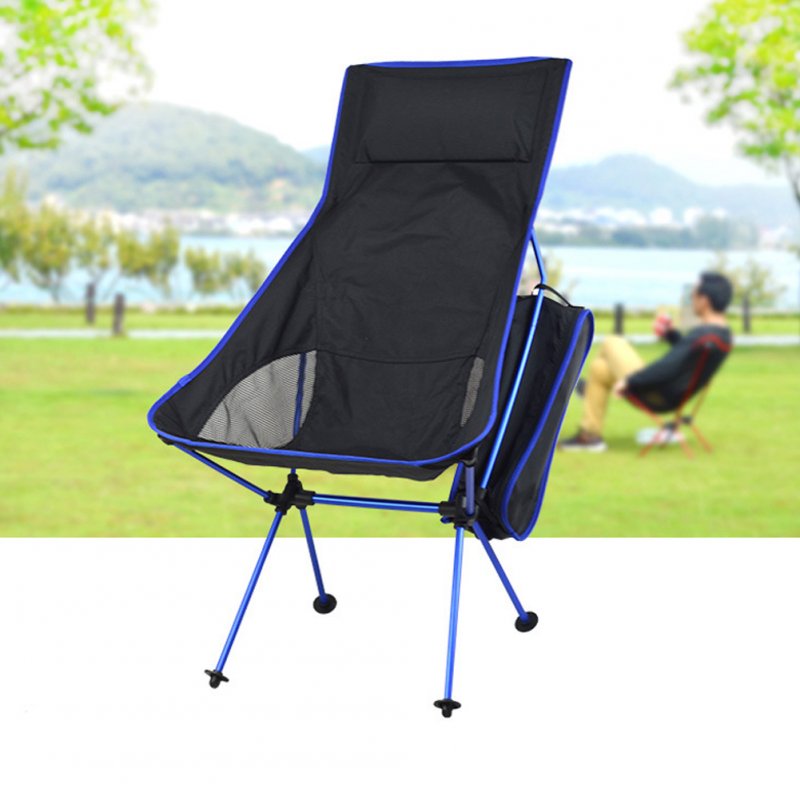Outdoor Folding Chair Barbecue Chair Recliner BBQ Folding Chair Fishing Chair Aluminum Alloy Chair Navy blue_40 * 43.5cm
