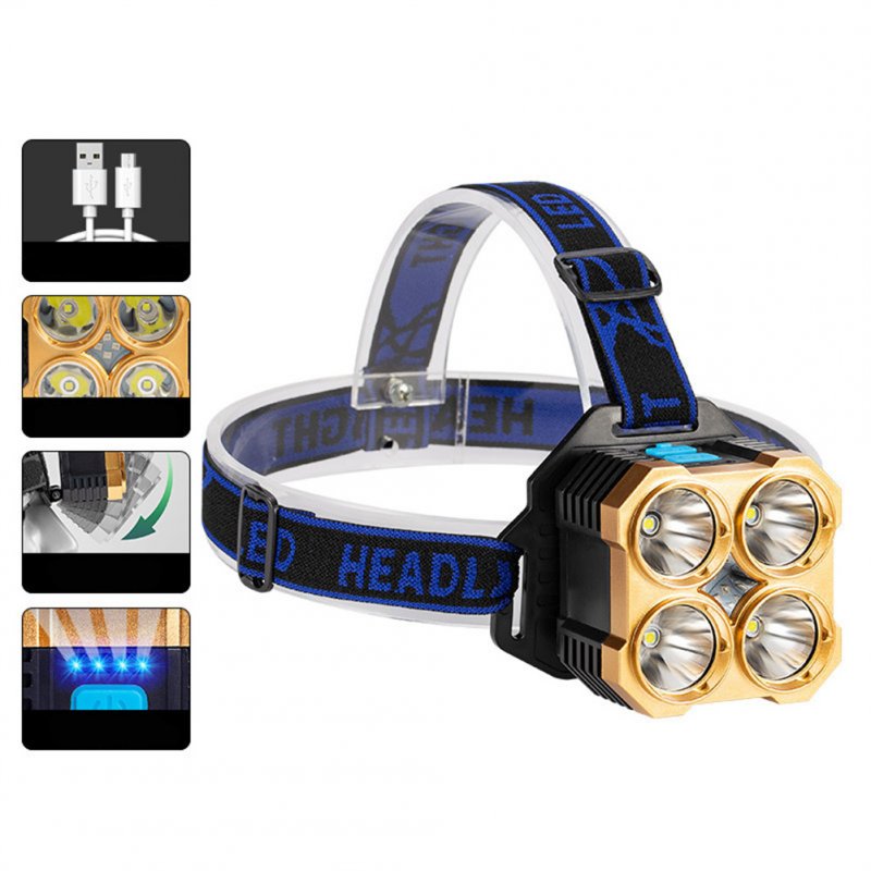 Outdoor Led Headlamp Multifunctional 90 Degree Adjustable Super Bright Usb Rechargeable Head-mounted Flashlight As shown