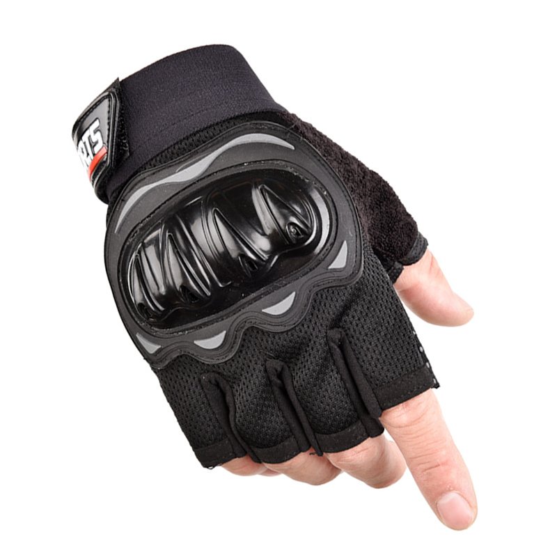 Outdoor Motorcycle Fingerless Gloves Half finger gloves Hard Knuckle Motorbike Cycling Fingerless Gloves  black_One size