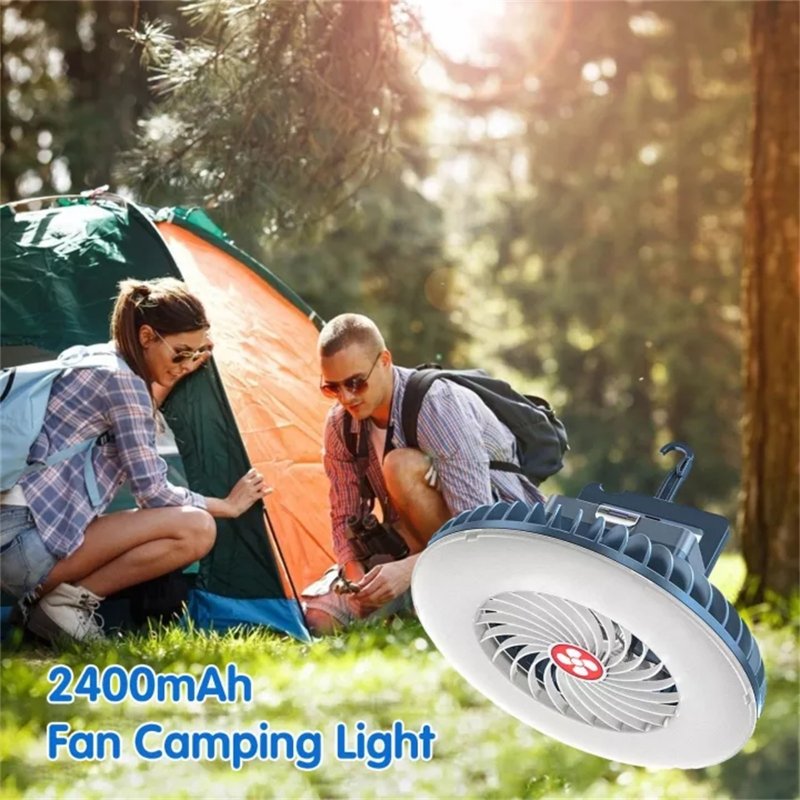 Outdoor Portable Camping Fan with Led Lantern 3 Speed Quiet Usb Rechargeable