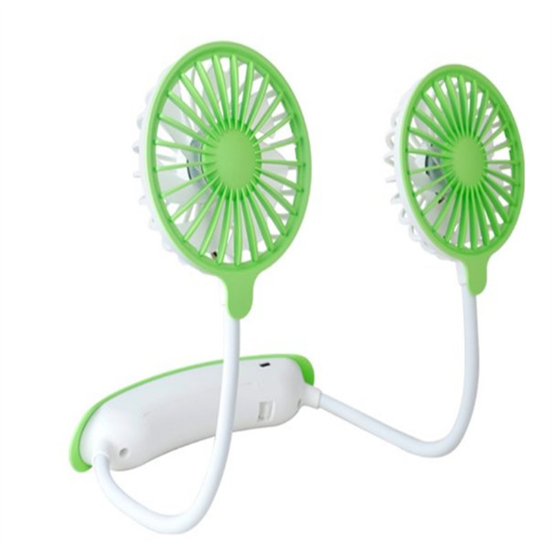 Outdoor Portable Folding Hanging Neck Fan 360 Degree 3 Levels Speeds Low Noise Usb Rechargeable Mini Fan 1200mAh: green