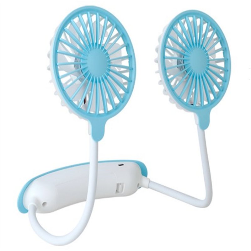 Outdoor Portable Folding Hanging Neck Fan 360 Degree 3 Levels Speeds Low Noise Usb Rechargeable Mini Fan 1800mAh: blue
