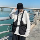 Outdoor Sleeveless Cargo Vest Retro Trendy Loose Cardigan Waistcoat With Multi-pockets Round Neck Solid Color Vest B05 black L
