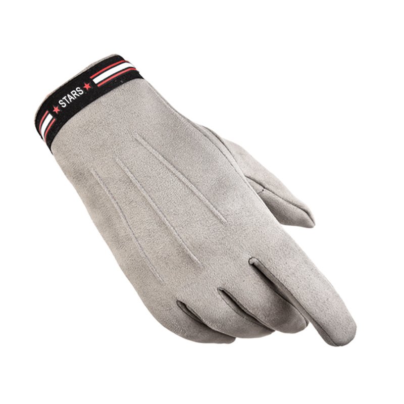 Outdoor Sports Gloves suede fabric Touch Screen windproof Driving Motorcycle Gloves Non-slip Ski Warm Fleece Gloves  Light gray_One size