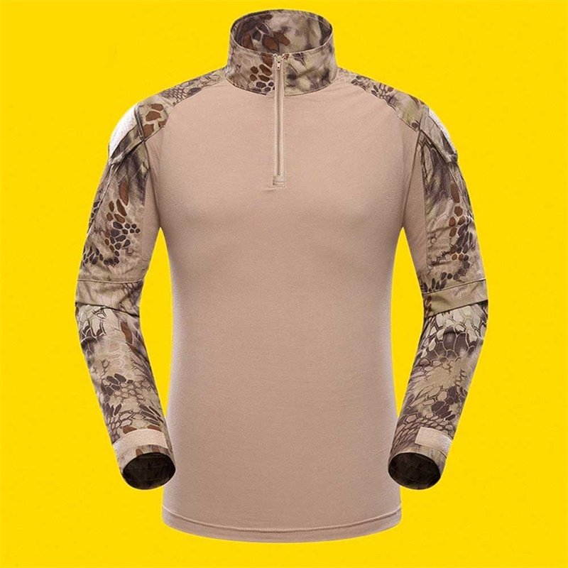 Outdoor Sports Men Military Camouflage Hunting Clothing Soldiers Combat Tactical T-Shirt Long Sleeve Frog T-Shirts Sand python pattern_S