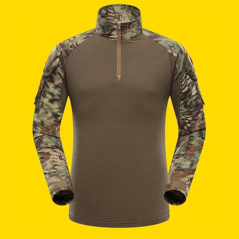 Outdoor Sports Men Military Camouflage Hunting Clothing Soldiers Combat Tactical T-Shirt Long Sleeve Frog T-Shirts Green python pattern_XXL