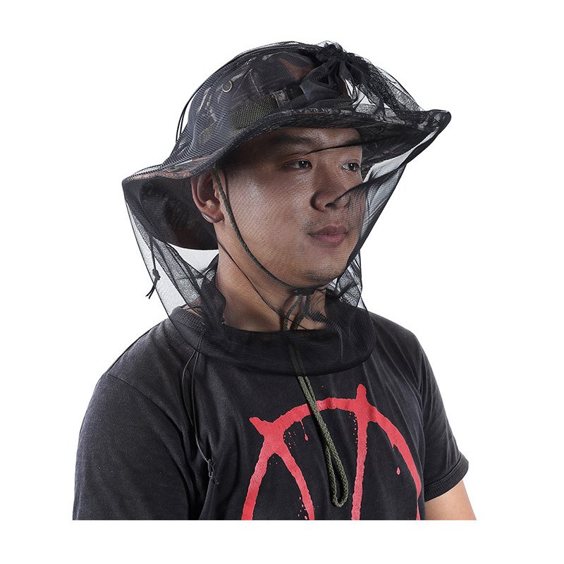 Outdoor Survival Anti Mosquito Bug Net Headgear Fishing Hat With Net Mesh Head Fisherman Hat Breathable Sunshade Mask Black (pack of 4)