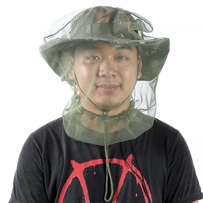 Outdoor Survival Anti Mosquito Bug Net Headgear Fishing Hat With Net Mesh Head Fisherman Hat Breathable Sunshade Mask Green (pack of 4)