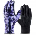 Outdoor Waterproof Camouflage Sports Touch Screen Ski Gloves Hiking Fishing Full Finger Zipper Gloves Purple camouflage_M