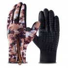Outdoor Waterproof Camouflage Sports Touch Screen Ski Gloves Hiking Fishing Full Finger Zipper Gloves Coffee color camouflage_M