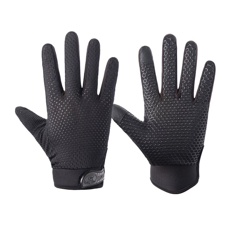 Outdoor gloves Sports Anti Slip Breathable Road Gloves Outdoor Cycling Full Finger Gloves Bicycle Motorcycle Riding black_L