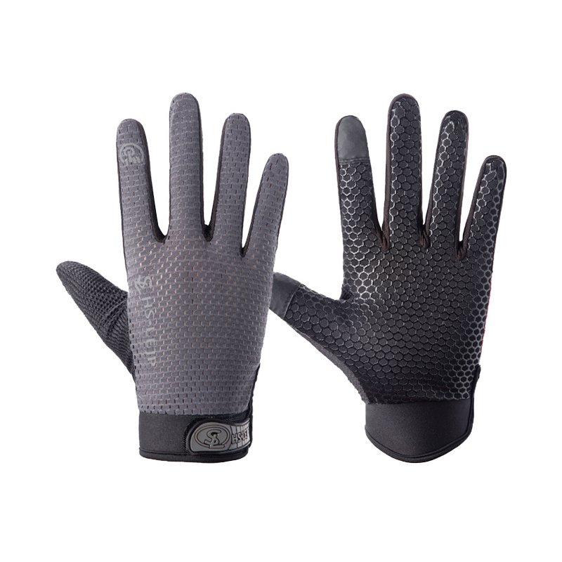 Outdoor gloves Sports Anti Slip Breathable Road Gloves Outdoor Cycling Full Finger Gloves Bicycle Motorcycle Riding gray_M