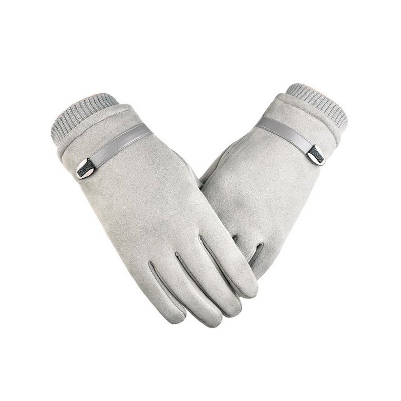 Outdoor gloves suede fabric antiskid Winter Cycling Gloves touch screen Windproof Gloves For Bike Motorcycle Warm Glove Light gray_One size