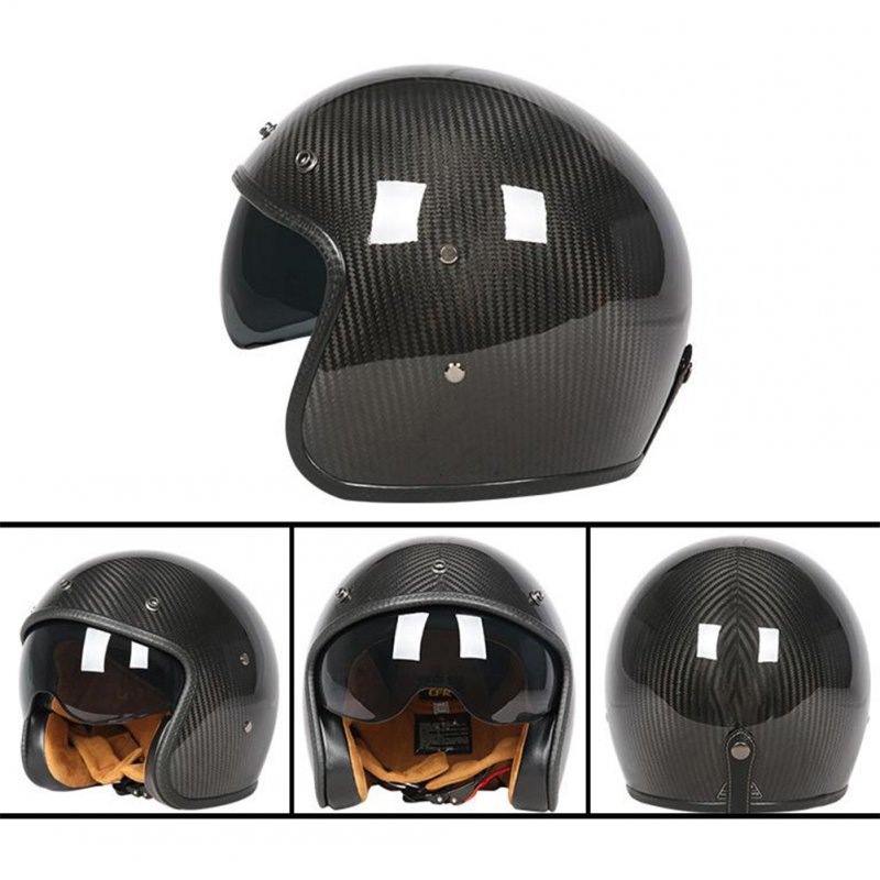Retro Helmet Carbon Fibre Half Helmet Half Covered Riding Helmet Bright 3K carbon fiber L