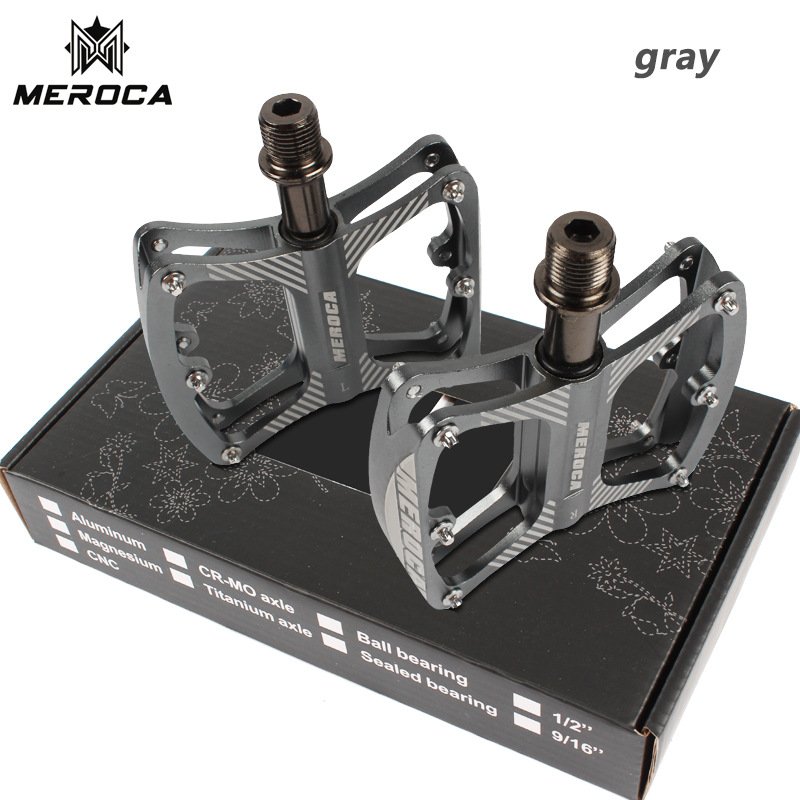 MEROCA Mountain Bike Pedal witn 3 Bearings Aluminum Alloy Bearing Ultra-light Pedal gray
