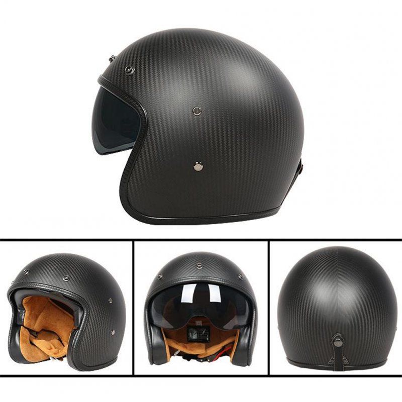 Retro Helmet Carbon Fibre Half Helmet Half Covered Riding Helmet Matt 3K carbon fiber L