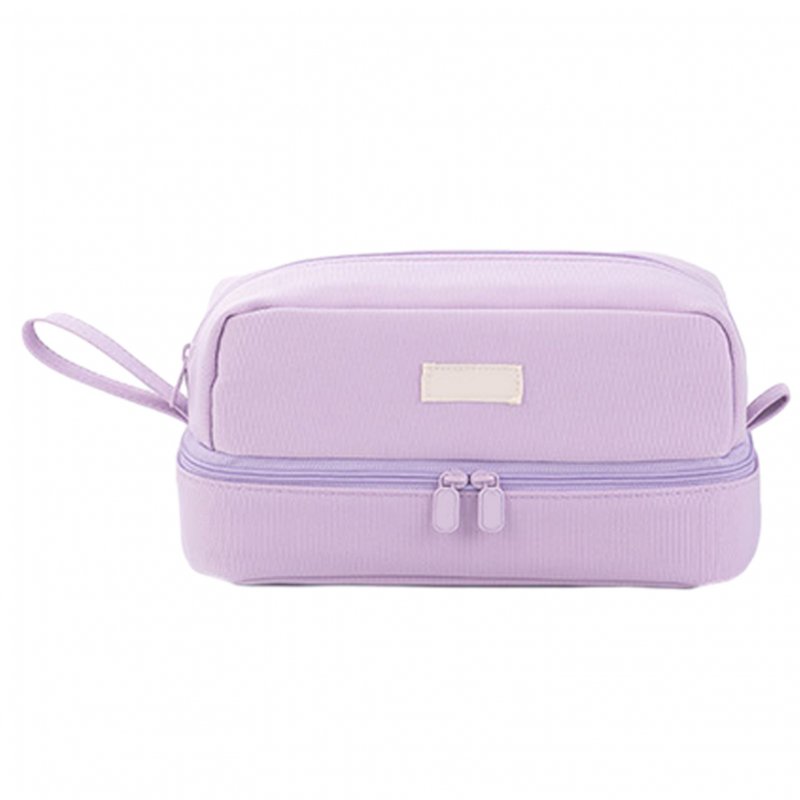 Oversized Pencil Case Double Zipper Closing Pencil Pouch Minimalist Style Desk Organizer Marker Pouch High Capacity Holder With Handle For Middle School Office College Purple