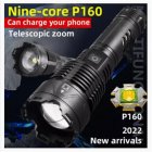 P160 Strong Light Flashlight Rechargeable Zoom Outdoor Emergency Torch