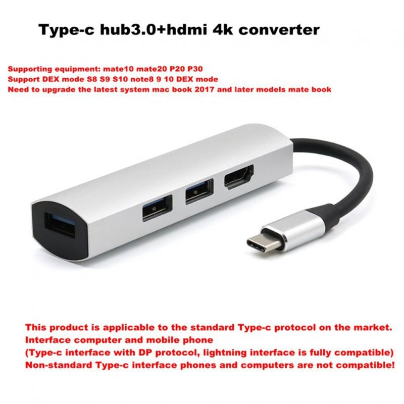 For Type-C Hub3.0 + Hdmi4K 4 in 1 Notebook Mobile Phone Adapter Notebook for mate10mate20 P20 P30 