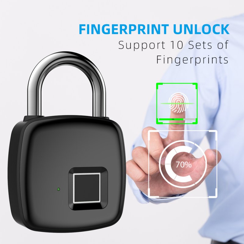 P30 Fingerprint Padlock Anti-theft Intelligent Keyless Lock for Luggage Suitcase Backpack Electronic Lock black