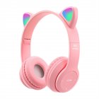 P47 Kids Headphones With Cat Ear RGB Led Light Up Foldable Over-Ear Headphones With AUX 3.5mm Wireless Headset pink