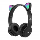P47 Kids Headphones With Cat Ear RGB Led Light Up Foldable Over-Ear Headphones With AUX 3.5mm Wireless Headset black