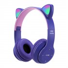 P47 Kids Headphones With Cat Ear RGB Led Light Up Foldable Over-Ear Headphones With AUX 3.5mm Wireless Headset Purple