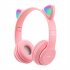 P47 Kids Headphones With Cat Ear RGB Led Light Up Foldable Over Ear Headphones With AUX 3 5mm Wireless Headset Purple