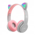 P47 Kids Headphones With Cat Ear RGB Led Light Up Foldable Over-Ear Headphones With AUX 3.5mm Wireless Headset pink gray