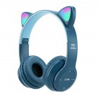 P47m Cute Cat Ears Luminous Head-mounted Headphones Wireless Bluetooth Game Headset dark blue
