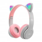 P47m Cute Cat Ears Luminous Head-mounted Headphones Wireless Bluetooth Game Headset gray pink