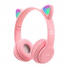 P47m Cute Cat Ears Luminous Head mounted Headphones Wireless Bluetooth Game Headset pink